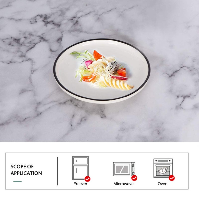BonNoces 6-inch Small Porcelain Appetizer Plates, White with Black Edges Dinner Side Dishes Serving Plate, Dessert, Salad, Snacks Plate, Set of 6 - Image 3